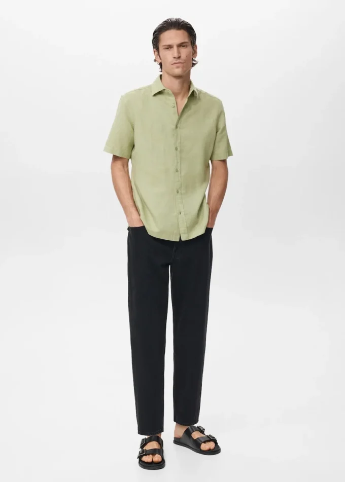 Koszula z krótkim rękawem z mieszanki lnu Koszula z krótkim rękawem z mieszanki lnu