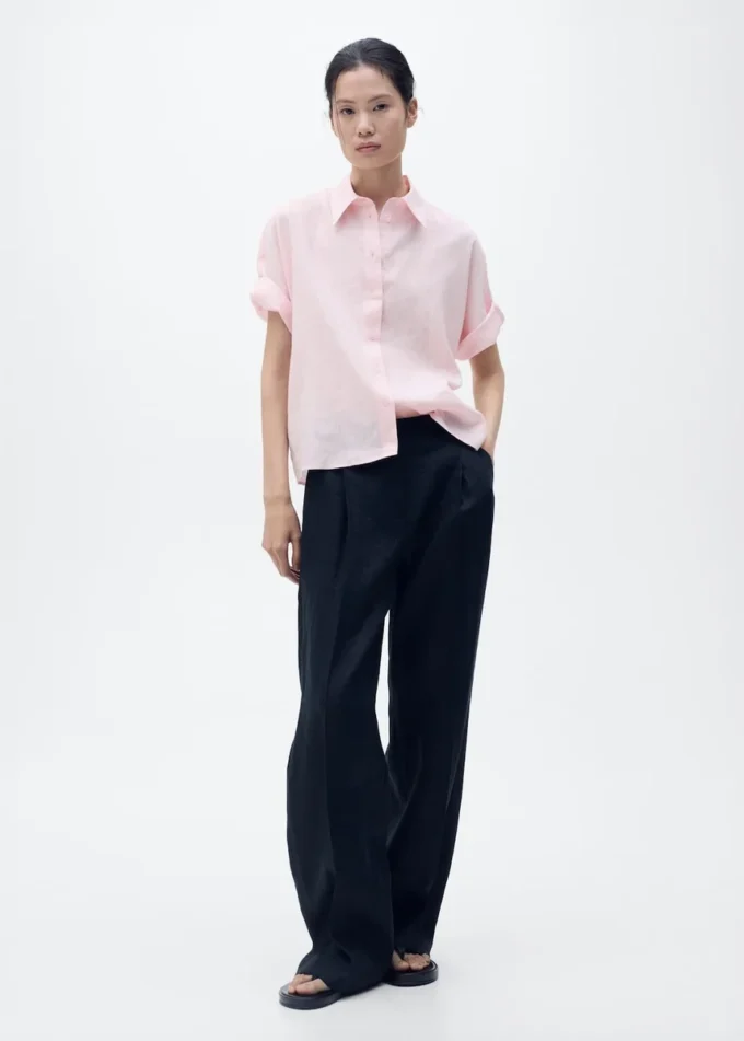 Koszula z krótkim rękawem z mieszanki lnu Koszula z krótkim rękawem z mieszanki lnu