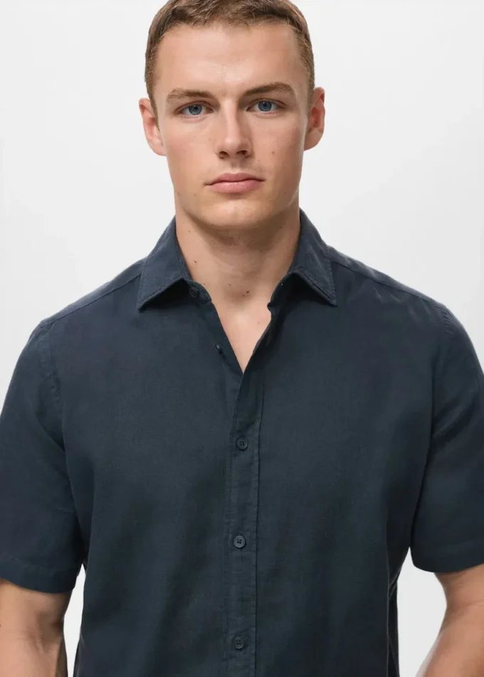 Koszula z krótkim rękawem z mieszanki lnu Koszula z krótkim rękawem z mieszanki lnu