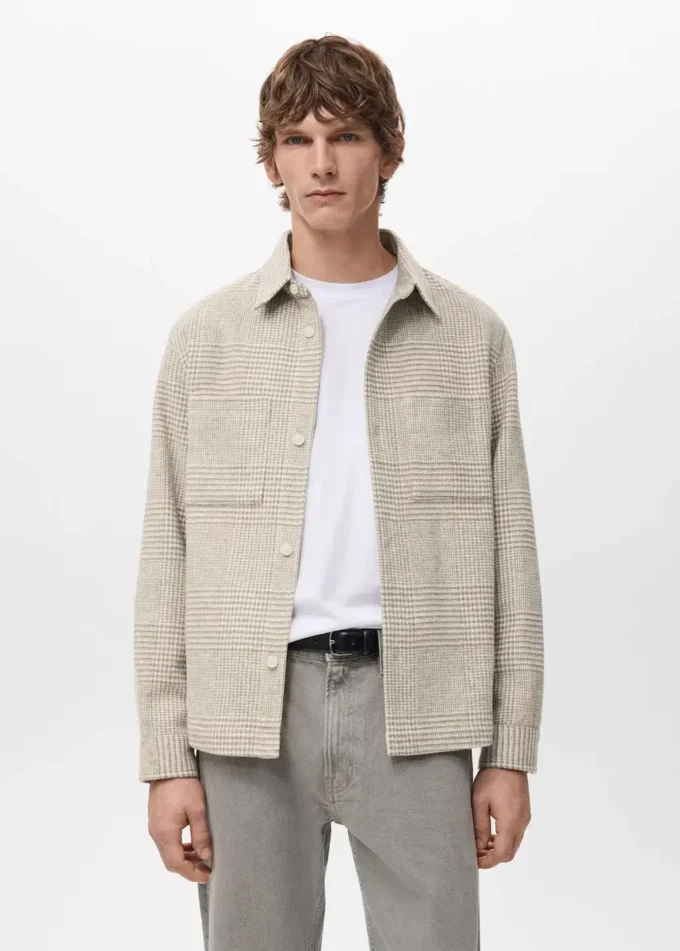 Koszula z mieszanki wełny w kratkę Koszula z mieszanki wełny w kratkę