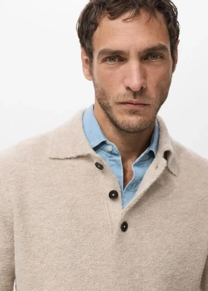 Koszulka polo z dzianiny mini bouclé Koszulka polo z dzianiny mini bouclé