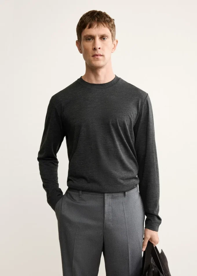 Koszulka slim fit z mieszanki wełny Koszulka slim fit z mieszanki wełny