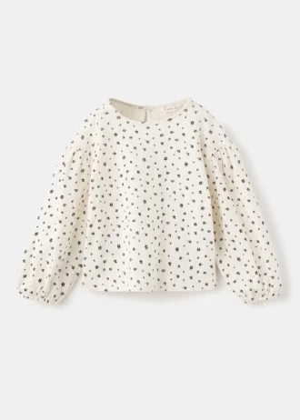 Koszulka w kwiatowy wzór z prążkowanej dzianiny