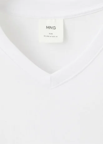 Koszulka z dekoltem w serek, 100% bawełna, dopasowany krój