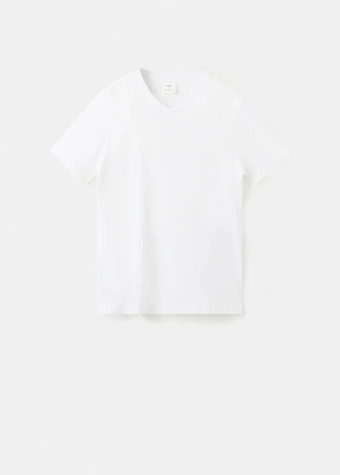 Koszulka z dekoltem w serek, 100% bawełna, dopasowany krój Koszulka z dekoltem w serek, 100% bawełna, dopasowany krój