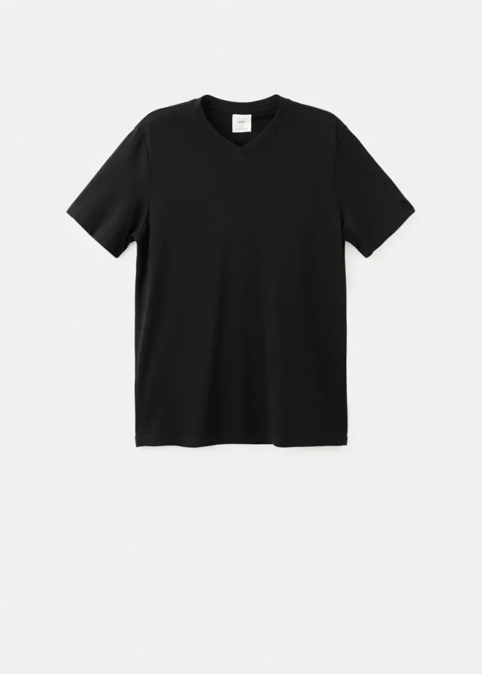 Koszulka z dekoltem w serek, 100% bawełna, dopasowany krój Koszulka z dekoltem w serek, 100% bawełna, dopasowany krój