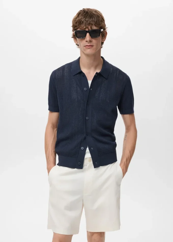 Koszulka z dzianiny w paski z koronkowym wzorem Koszulka z dzianiny w paski z koronkowym wzorem