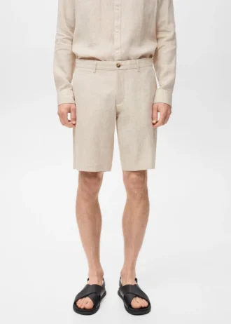 Krótkie spodenki slim fit, 100% len