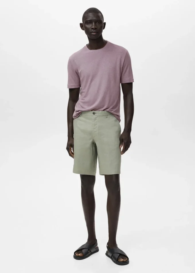 Krótkie spodenki slim fit, 100% len Krótkie spodenki slim fit, 100% len