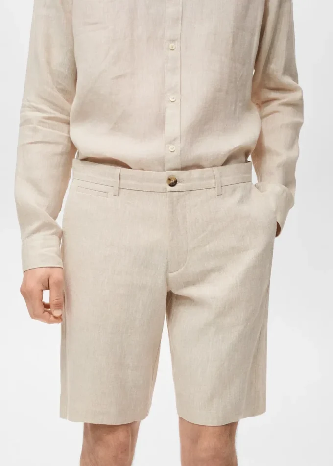 Krótkie spodenki slim fit, 100% len Krótkie spodenki slim fit, 100% len