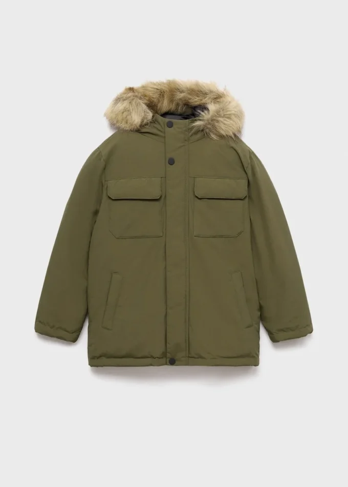 Kurtka z kapturem z efektem owczej skóry