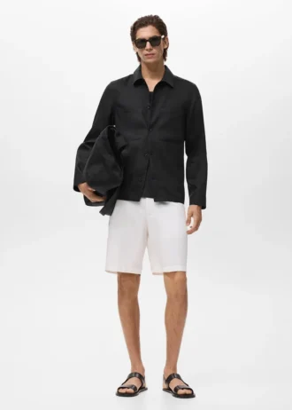 Kurtka z mieszanki lnu z kieszeniami