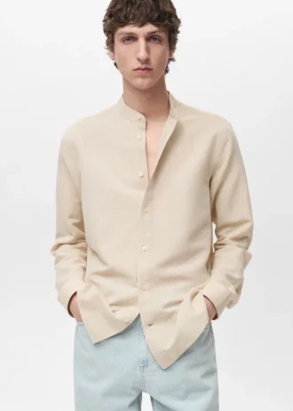 Lniana koszula z kołnierzem Mao Lniana koszula z kołnierzem Mao