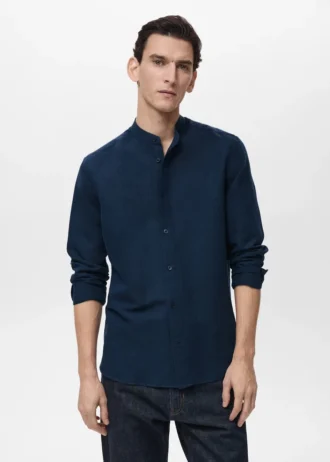 Lniana koszula z kołnierzem Mao Lniana koszula z kołnierzem Mao