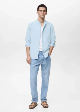 Lniana koszula z kołnierzem Mao Lniana koszula z kołnierzem Mao