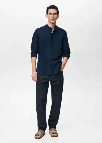 Lniana koszula z kołnierzem Mao Lniana koszula z kołnierzem Mao