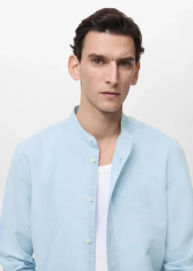 Lniana koszula z kołnierzem Mao Lniana koszula z kołnierzem Mao