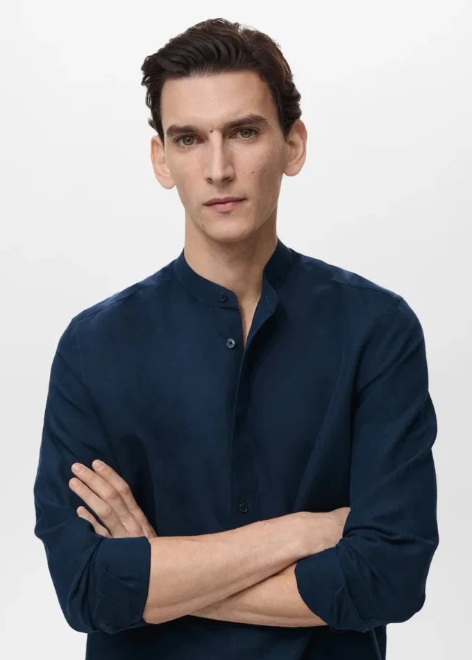 Lniana koszula z kołnierzem Mao Lniana koszula z kołnierzem Mao