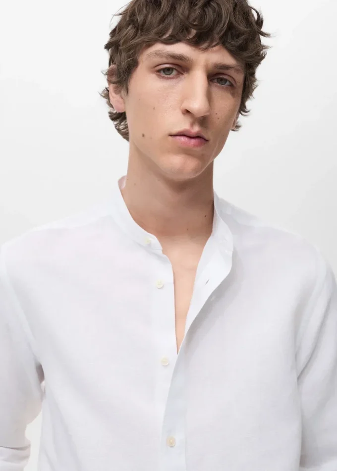 Lniana koszula z kołnierzem Mao Lniana koszula z kołnierzem Mao