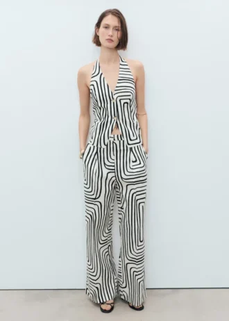 Lniane spodnie z geometrycznym nadrukiem