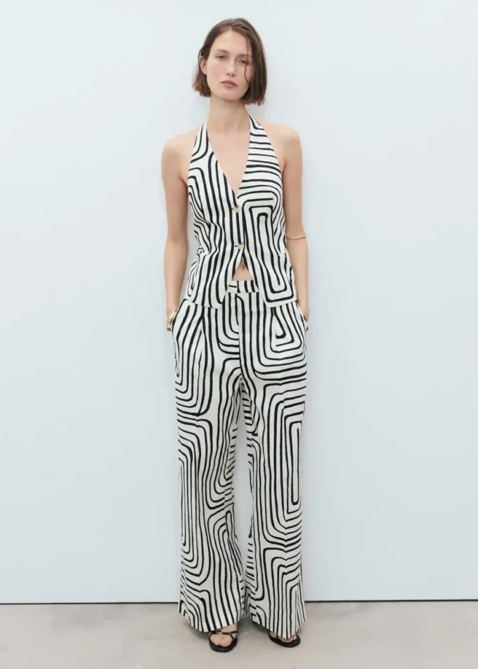 Lniane spodnie z geometrycznym nadrukiem Lniane spodnie z geometrycznym nadrukiem