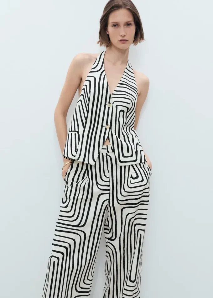 Lniane spodnie z geometrycznym nadrukiem Lniane spodnie z geometrycznym nadrukiem