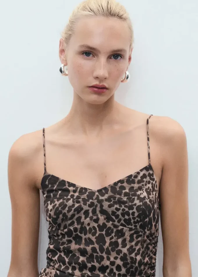 Marszczona sukienka midi w panterkę Marszczona sukienka midi w panterkę