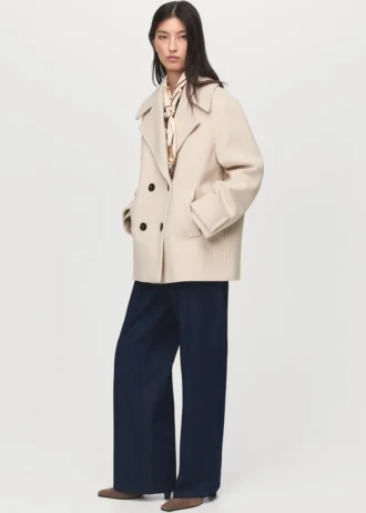 Płaszcz dwurzędowy z mieszanki wełny