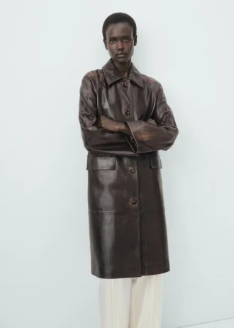 Płaszcz o długości do ziemi, wykonany w 100% ze skóry