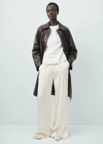 Płaszcz o długości do ziemi, wykonany w 100% ze skóry