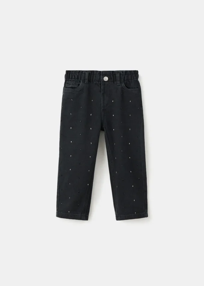 Proste dżinsy z detalami z kryształków Proste dżinsy z detalami z kryształków