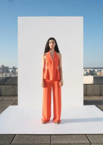 Proste spodnie garniturowe o średniej wysokości stanu