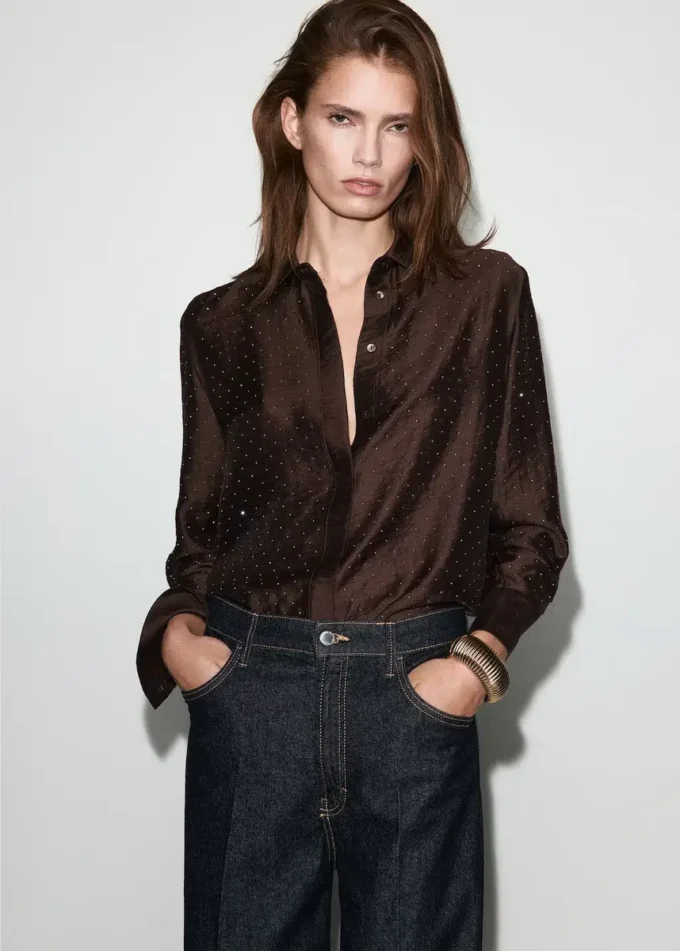 Satynowa koszula z kryształkami Satynowa koszula z kryształkami