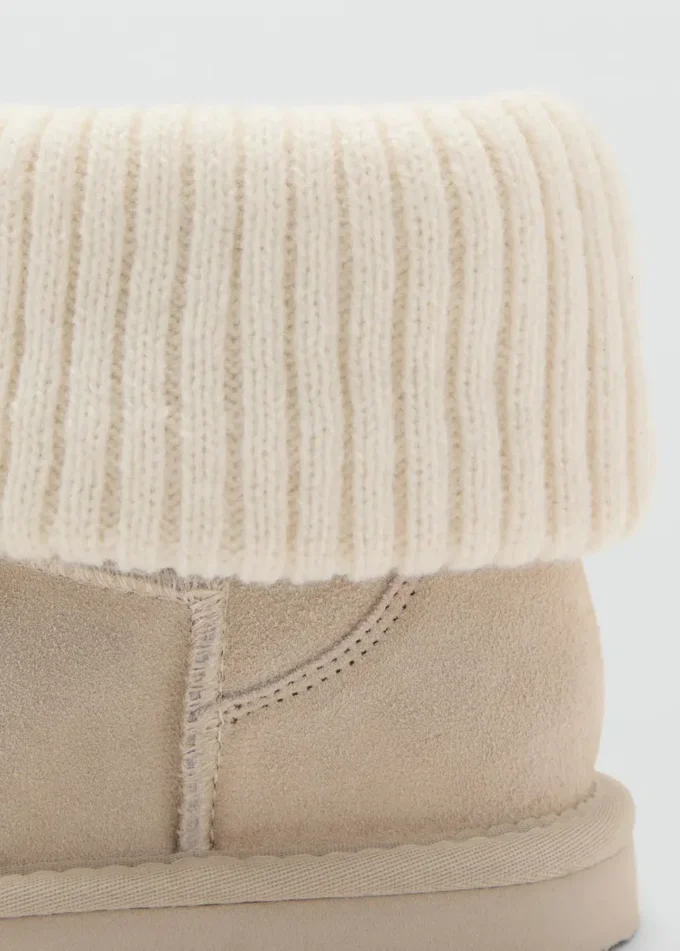 Skórzane botki z dzianinowymi detalami Skórzane botki z dzianinowymi detalami