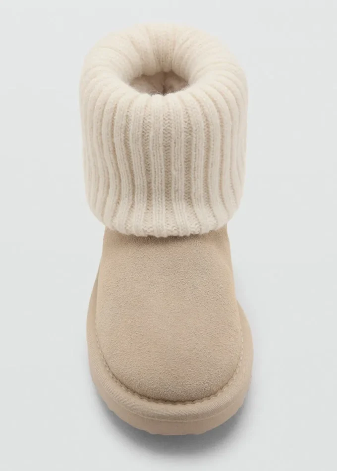 Skórzane botki z dzianinowymi detalami Skórzane botki z dzianinowymi detalami