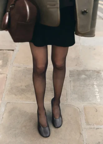 Skórzane buty na wysokim obcasie z okrągłym noskiem