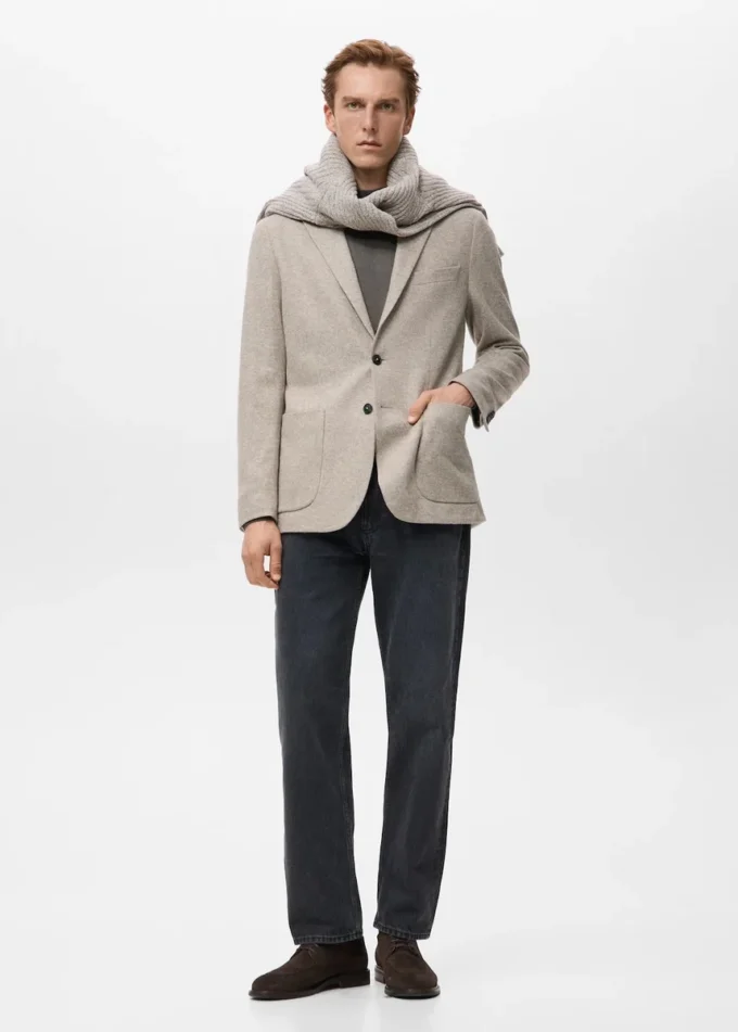 Slim fit marynarka z wełnianej tkaniny w drobne cętki Slim fit marynarka z wełnianej tkaniny w drobne cętki