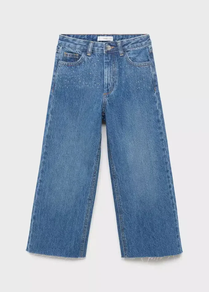 Spodnie jeansowe typu culotte z kryształkami Spodnie jeansowe typu culotte z kryształkami