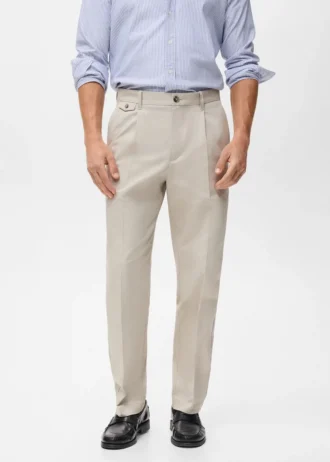 Spodnie z bawełny o regularnym kroju z zakładkami