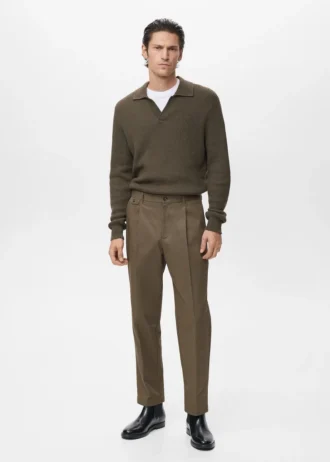 Spodnie z bawełny o regularnym kroju z zakładkami