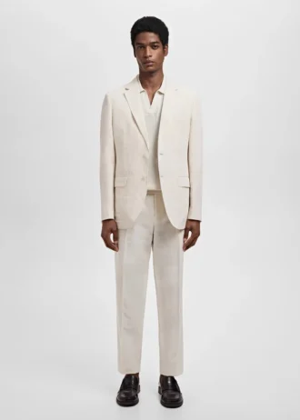 Spodnie z lnu o dopasowanym kroju z zakładkami