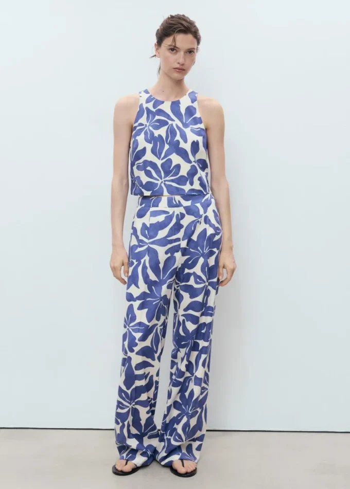 Spodnie z mieszanki lnu z nadrukiem Spodnie z mieszanki lnu z nadrukiem