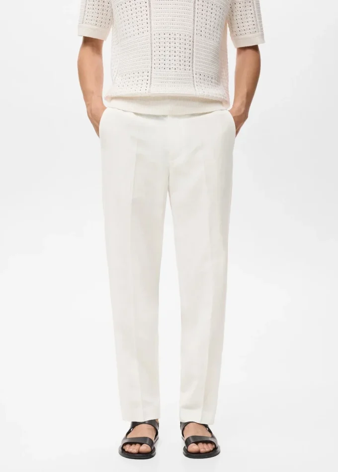 Spodnie z prostymi nogawkami, wykonane z mieszanki lnu i lyocellu Spodnie z prostymi nogawkami, wykonane z mieszanki lnu i lyocellu