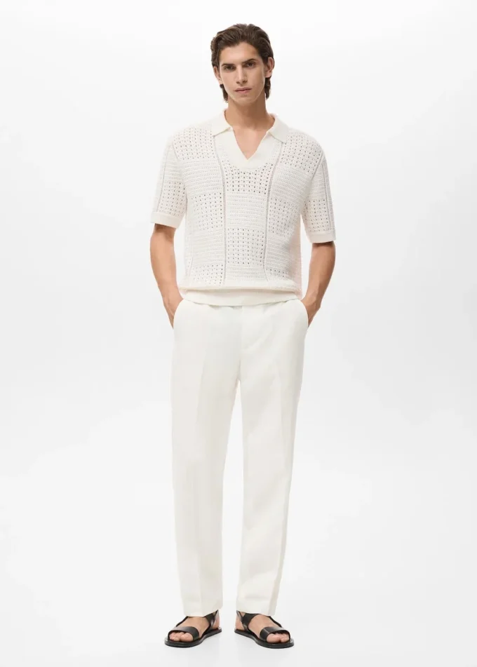 Spodnie z prostymi nogawkami, wykonane z mieszanki lnu i lyocellu Spodnie z prostymi nogawkami, wykonane z mieszanki lnu i lyocellu