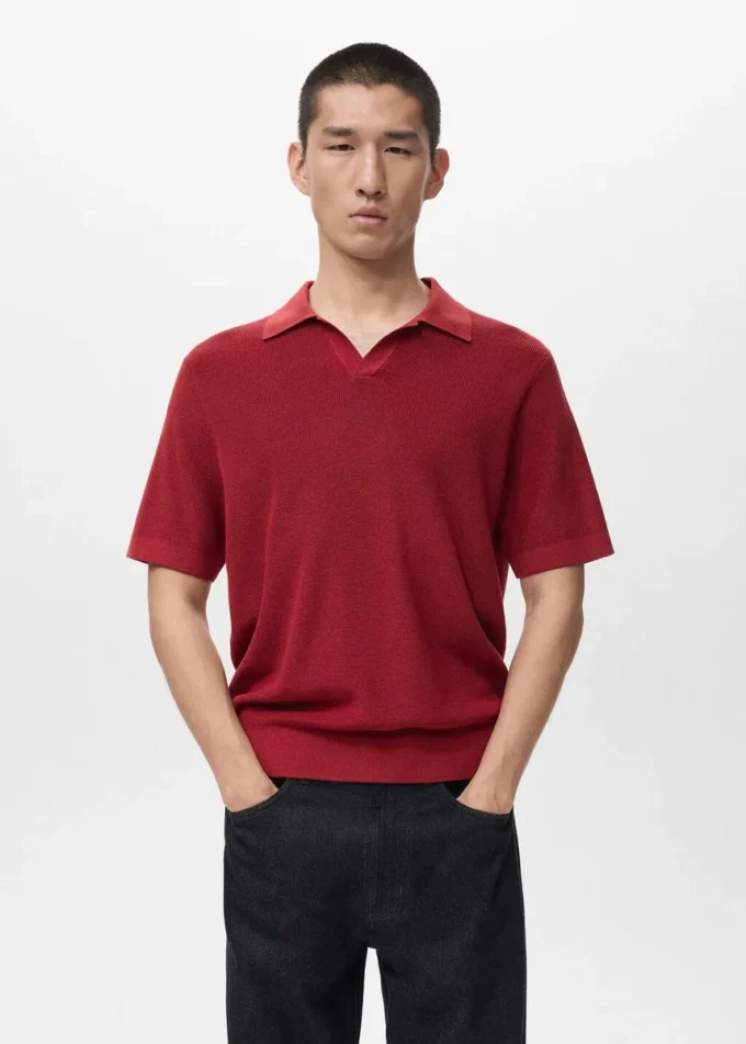 Strukturalna bawełniana koszulka polo z dzianiny Strukturalna bawełniana koszulka polo z dzianiny