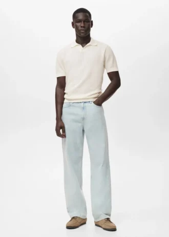 Strukturalna bawełniana koszulka polo z dzianiny Strukturalna bawełniana koszulka polo z dzianiny