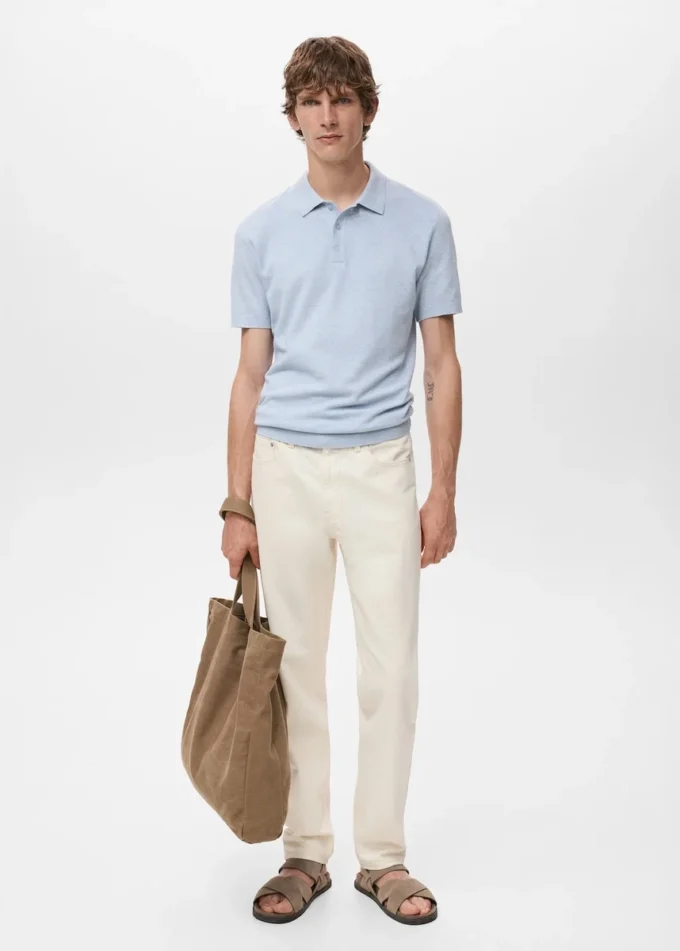 Strukturalna dzianinowa koszulka polo o dopasowanym kroju Strukturalna dzianinowa koszulka polo o dopasowanym kroju