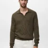 Strukturalny bawełniany sweter polo Strukturalny bawełniany sweter polo