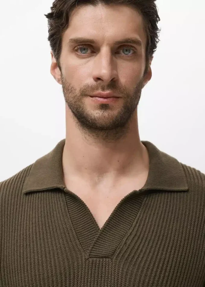 Strukturalny bawełniany sweter polo Strukturalny bawełniany sweter polo