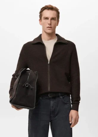 Strukturalny sweter z dzianiny z zamkiem błyskawicznym